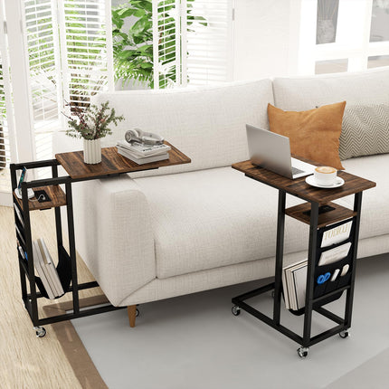 Dreamade C Shaped End Table with Charging Station and Wheels