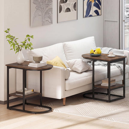 Dreamade C Shaped End Table with Industrial Wood Tabletop (1/2)