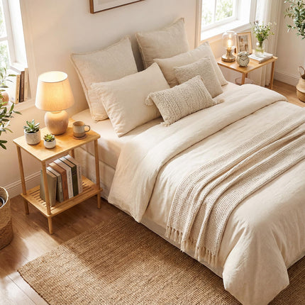 Dreamade Bamboo Side Table Set of 2 w/Storage Shelves