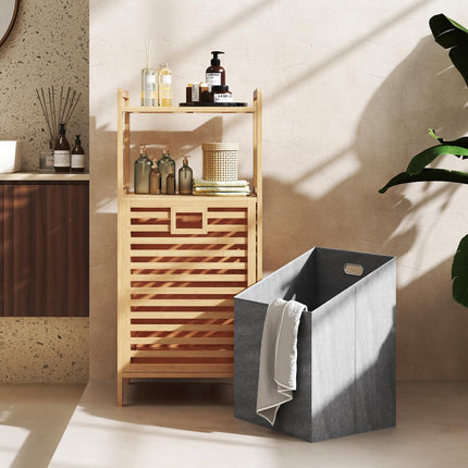 Dreamade Tilt Out Laundry Hamper Bamboo Laundry Storage Cabinet with 2-Tier Storage Shelves