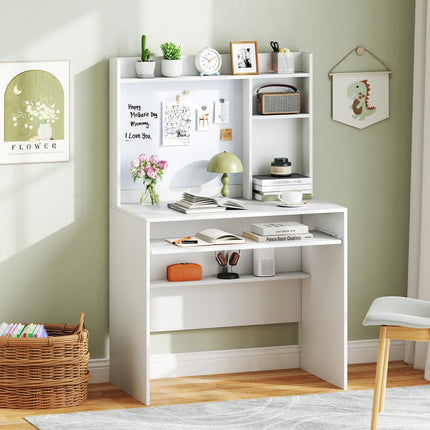 Dreamade White Computer Desk with Hutch