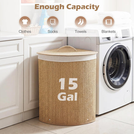 Dreamade 15 Gal Bamboo Corner Laundry Hamper with Lid
