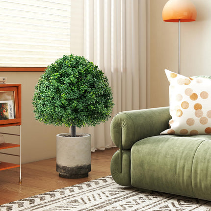 Dreamade 28 Inches Artificial Boxwood Topiary Ball Tree Set Sun-Protective Fake Shrub Plants