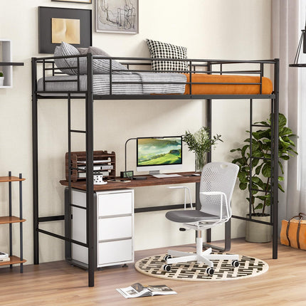 Dreamade Metal Loft Bed Twin Size, Heavy Duty Metal Loft Bed Frame