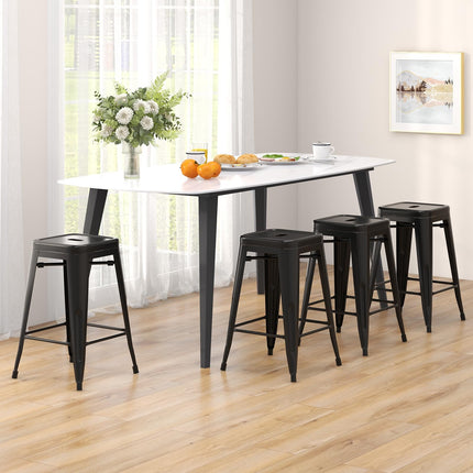 Dreamade Metal Backless Bar Stools Set of 4, 24" Industrial Counter Height Bar Stools w/Cut-Out Handle, Footrest