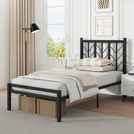 Dreamade Queen/Full/Twin Size Bed Frames with Vintage Headboard, Metal Mattress Foundation for Storage