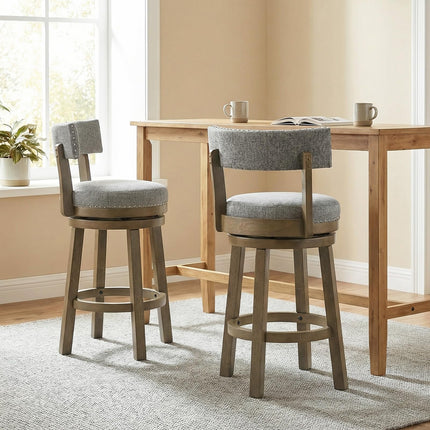 Dreamade Swivel Bar Stool | 27" Counter Height Stool with Linen Fabric Upholstered Seat & Back