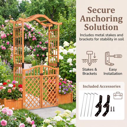 Dreamade 83" Wooden Garden Arbor with Gate and 2 Planter Boxes