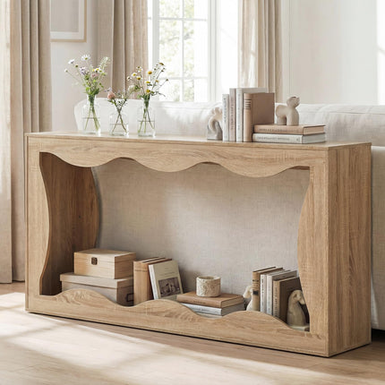 Dreamade 63" Farmhouse Console Table | 2-Tier Wavy Entryway Table with Built-in Storage Space