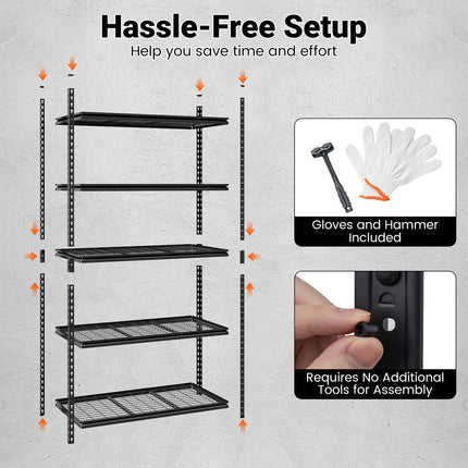Dreamade 5-Tier Metal Storage Shelves(1/2/3/4,48" L x 24" W x 72" H)