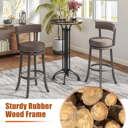 Dreamade 31" Bar Stools Set, Swivel Bar Height Bar Chairs with Footrest, Rubber Wood Frame