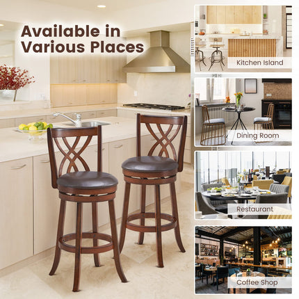 Dreamade Brown Bar Stools PU Leather Cushioned Seat and Footrests, for Kitchen Island