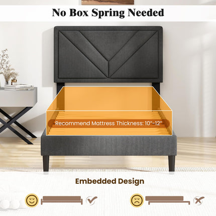 Queen/Full/Twin Size Upholstered Platform Bed Frame with Diagonal Channel Tufted Headboard