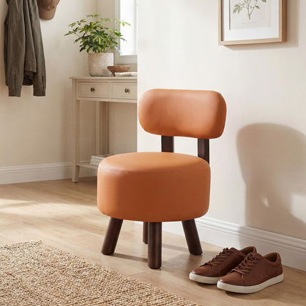Dreamade Round Small Footrest Stools Set of 2 with Backrest & Rubber Wood Legs