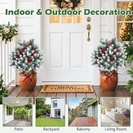 Dreamade 27.5" Faux Pine Needle Bushes with Ground Spikes | Artificial Cedar Topiary Ball Trees Set of 2