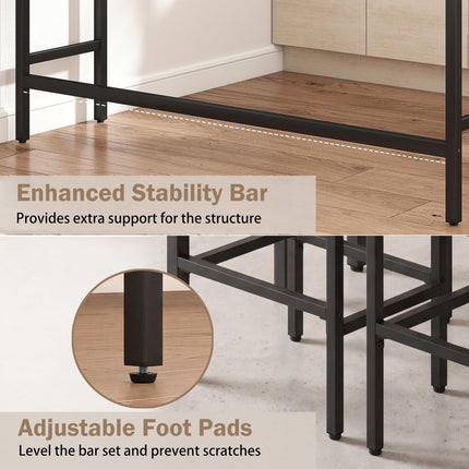 Dreamade 4 Piece Bar Table and Chairs Set with Power Outlet