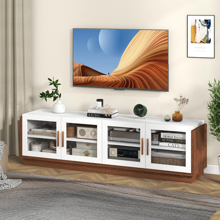Dreamade Large TV Stand for TVs up to 75”, Entertainment Center with 4 Tempered Glass Doors