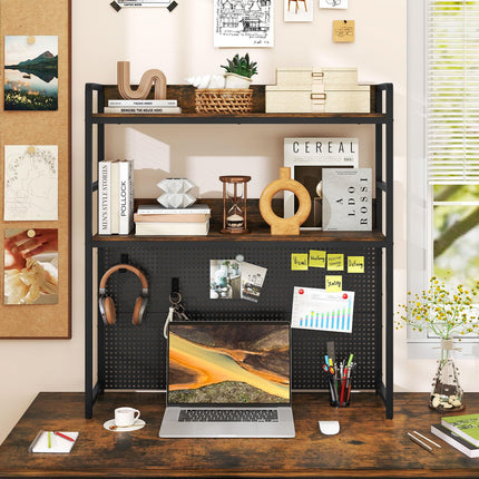 Dreamade 2-Tier Desk Hutch Dorm with Pegboard for up to 32" Computer Monitor