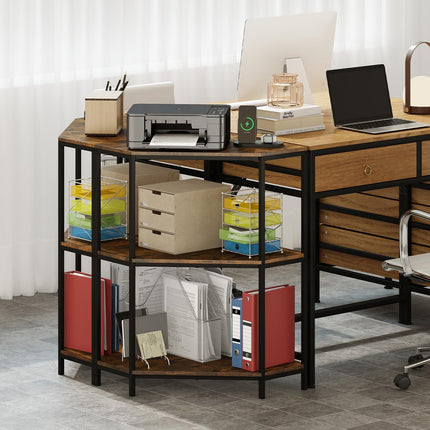 Dreamade Corner Printer Stand 3-Tier Corner Shelf with Charging Station and Metal Frame