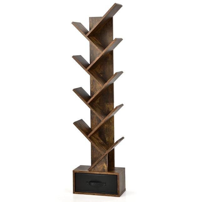Dreamade Tree Bookshelf with Drawer, 10 Shelf Space Saving
