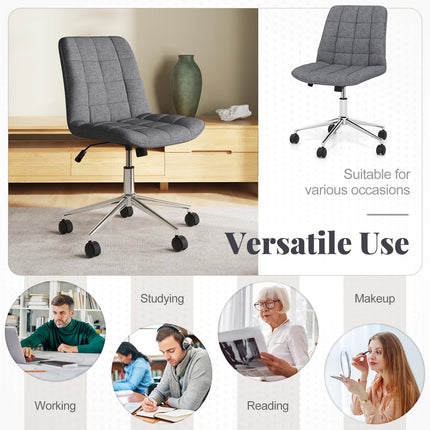 Dreamade Armless Office Chair, Linen Fabric Vanity Chair with Wheels & Adjustable Height, 360° Rolling Swivel Task Computer Chair