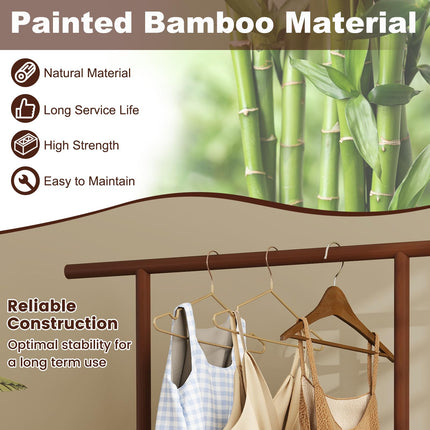 Dreamade Bamboo Clothes Rack 2-In-1 Clothing Hanging Rail for Hallway Living Room Bedroom