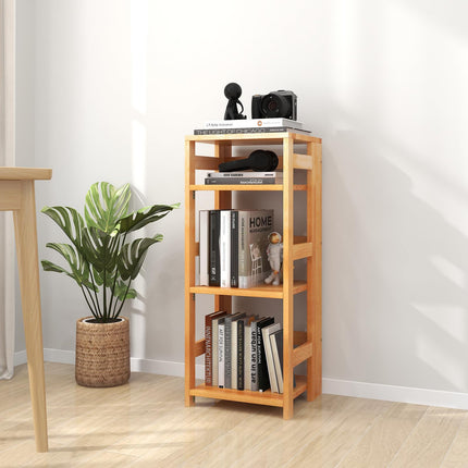 Dreamade 4-Tier Bookshelf, 34.5" Floor Storage Shelf w/Rubber Wood Frame, Anti-Toppling Kits, 14" x 13" x 34.5"
