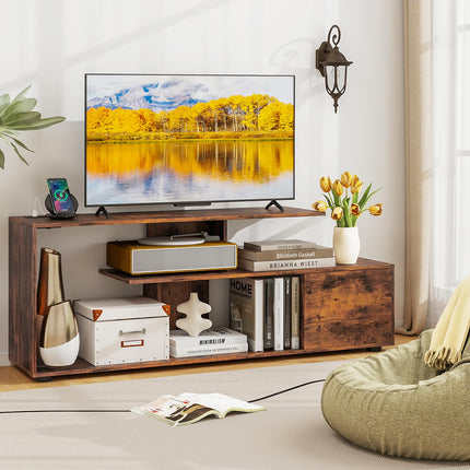 Dreamade TV Stand with Power Outlet for TVs up to 55 Inch, Entertainment Center with Storage Cabinet & Open Shelves