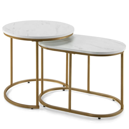 Dreamade Modern Nesting Coffee Table Set of 2, Accent Marble Look Stacking Side Table for Living Room Bedroom