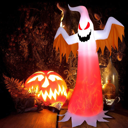 DREAMADE 8FT Halloween Inflatable Ghost with Rotating Flame Red LED Lights