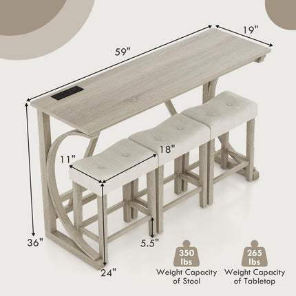 Dreamade Small Dining Table Set - 4-Piece Bar Table and Chairs Set with Power Outlet