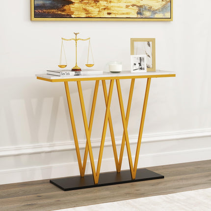 Dreamade Gold Entryway Table 40 Inch Modern Console Table with Faux Marble Table and Metal Frame