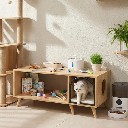 Dreamade 2 in 1 Coffee Table with Cat House for Entryway Home