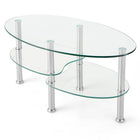 Dreamade Oval Glass Coffee Table - 3-Tier Transparent Tempered Glass Center Table with Metal Stand, 35