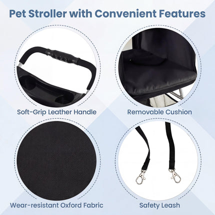 Dreamade 3 Wheel Foldable Dog Stroller for Small Dogs Cats
