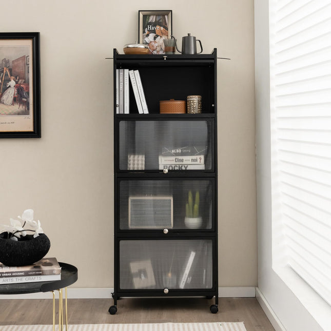 Dreamade 5-Tier Kitchen Storage Cabinet, Mobile Microwave Stand with Flip-up PC Doors