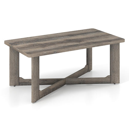 Dreamade Farmhouse Wood Coffee Table Rectangle Center Table with X-Shaped Base & Rubber Wood Frame