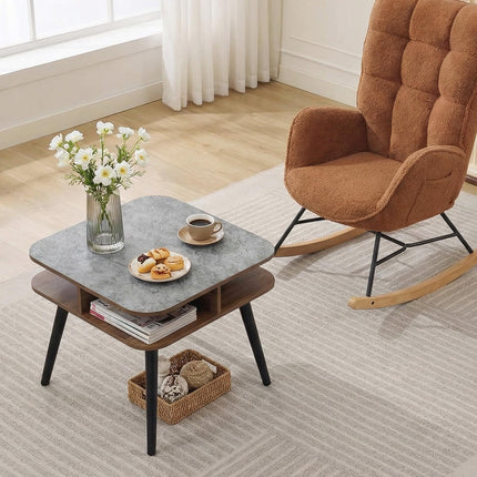 Dreamade 2-Tier Faux Marble End Table Set of 1/2