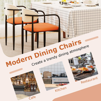 Dreamade Modern Dining Chairs Set of 2/4 Faux Leather Upholstered Kitchen Chairs with Orange Padded Seat