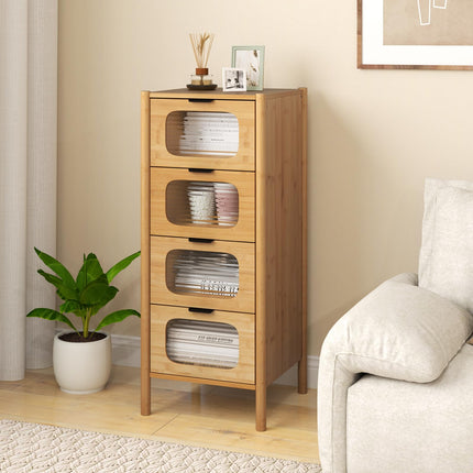 Dreamade 4 Drawer Storage Cabinet with Fluted Tempered Glass Drawers