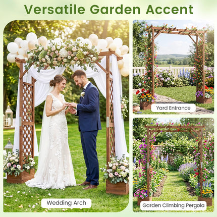 Dreamade 87in Tall Wooden Garden Arbor with Planter Boxes & Hanging Roof