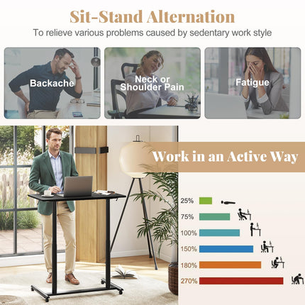 Dreamade Mobile Standing Desk Height Adjustable Computer Desk with Wheels & Aluminum Frame