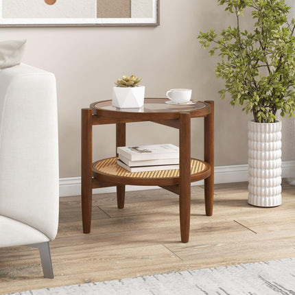 Rattan Round End Table - Dreamade