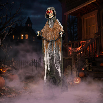 DREAMADE 5.7 ft Halloween Life-Size Animated Grim Reaper with Iron Chain