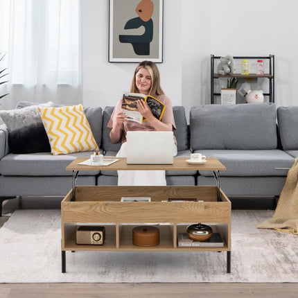 Dreamade Lift Top Coffee Table - Living Room Center Table with Lifting Tabletop, Natural