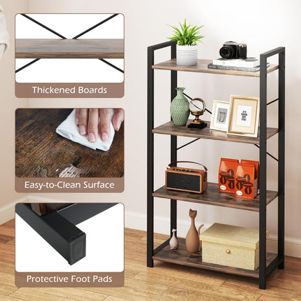 Dreamade 4-Tier Bookshelf, Industrial Bookcase with Open Shelves, Metal Frame, 2 Anti-Toppling Kits