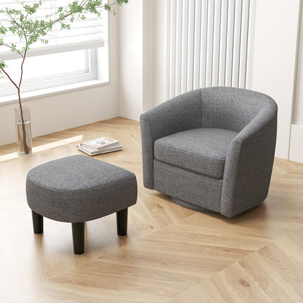 Dreamade Swivel Accent Chair with Ottoman, Modern Barrel Club Chair w/Footrest