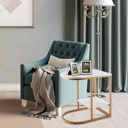 Dreamade Side Table, 2-Tier C-Shaped End Table