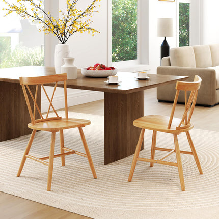 Dreamade Wooden Dining Chairs Set of 2/4, Farmhouse Windsor Kitchen Chairs w/Cross Back, Wide Seat