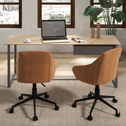 Dreamade Leather Office Chair Brown, Mid Century Desk Chair with Wheels and Ergonomic Armrests